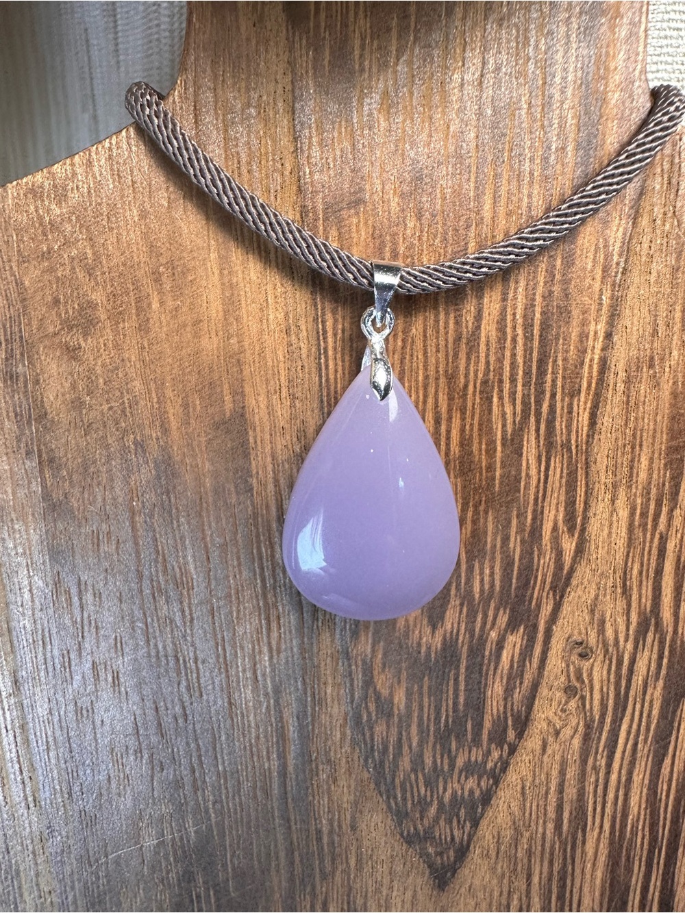 Lavender Teardrop Pendant Necklace on Brown Rope - Picture 13 of 15